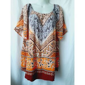 Cato orange brown floral bohemian sz 14/16 blouse